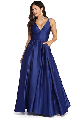 Perrianne Beaded Satin Ball Gown