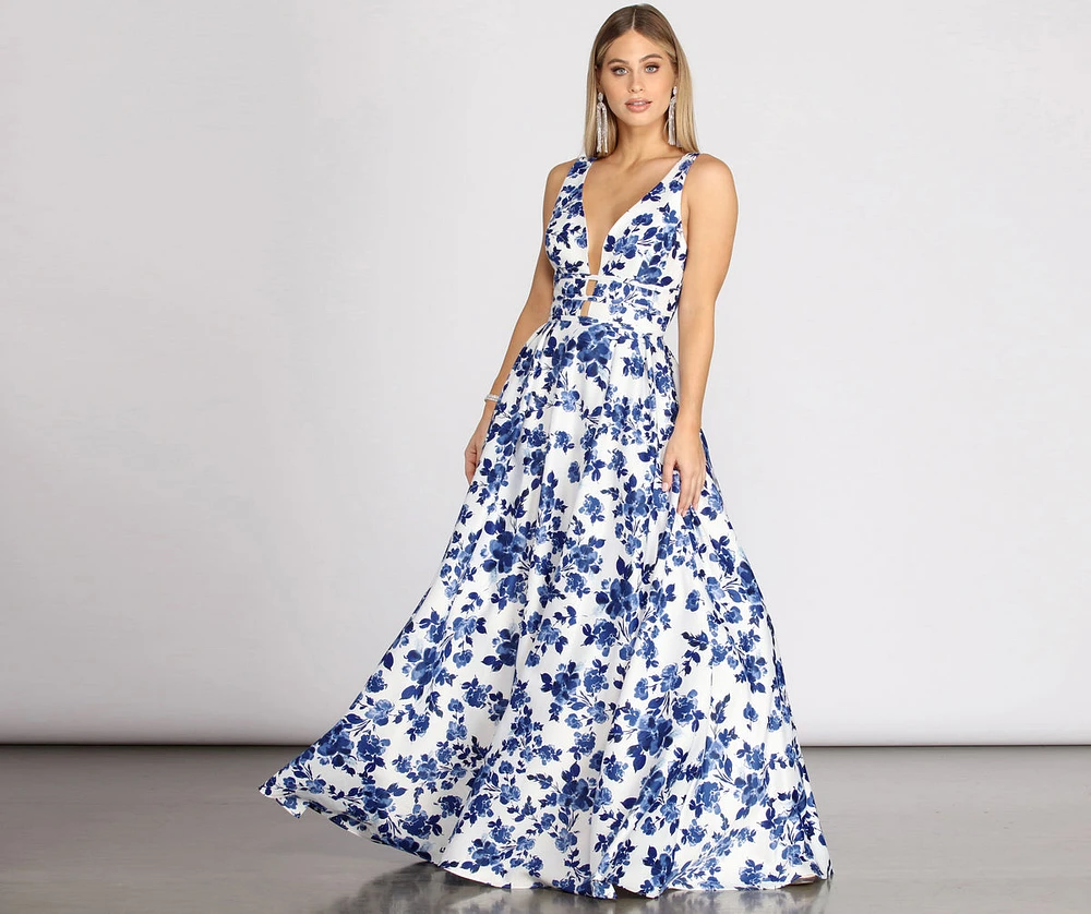 Jackie Floral Satin Ball Gown