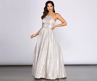 Milana Glitter Shine High Neck Ball Gown