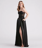 Danica Rhinestone Lace Satin Formal Dress