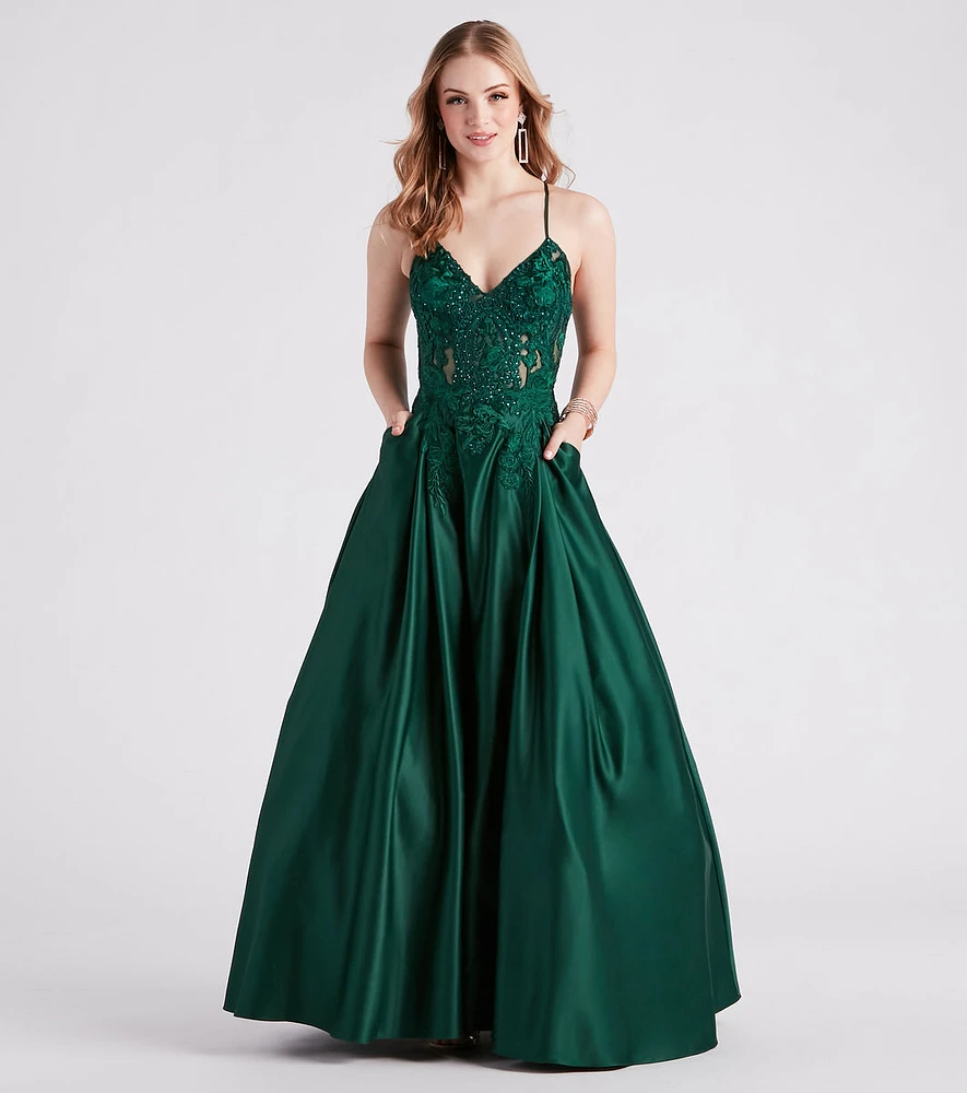Kloey Satin Lace A-Line Ball Gown