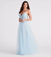 Mischka Beaded Floral A-Line Ball Gown