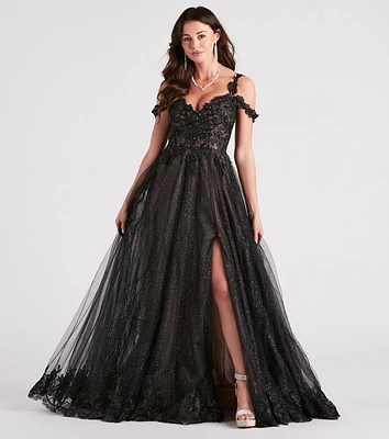 Adele Lace Glitter Cold Shoulder Ball Gown