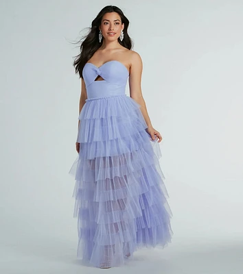 Lizette Strapless A-Line Ruffle Pleated Tulle Gown