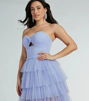 Lizette Strapless A-Line Ruffle Pleated Tulle Gown