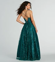 Giavanna Glitter Corset Lace-Up Ball Gown