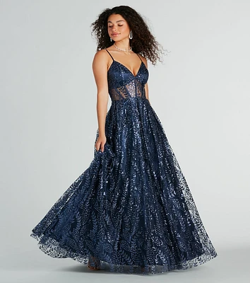 Ember Glitter Corset Lace-Up Ball Gown