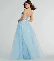 Arie Floral Applique Sequin A-Line Ball Gown