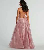 Charlie Sweetheart Lace Up A-Line Glitter Gown