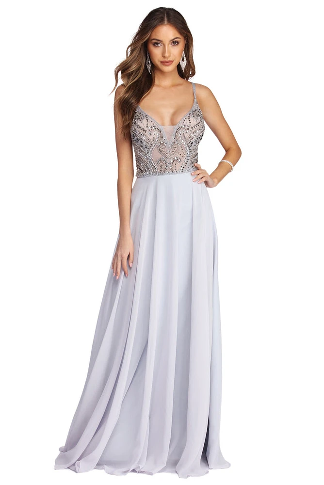 Riley Formal Beaded Chiffon Dress