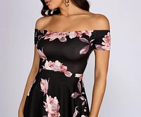 Sweetest Look Floral Off Shoulder High Low Skater Dress