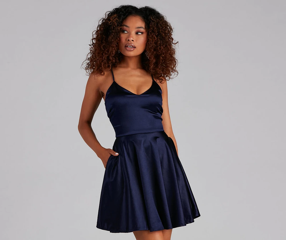 Windsor Stunning Satin Skater Dress | MainPlace Mall