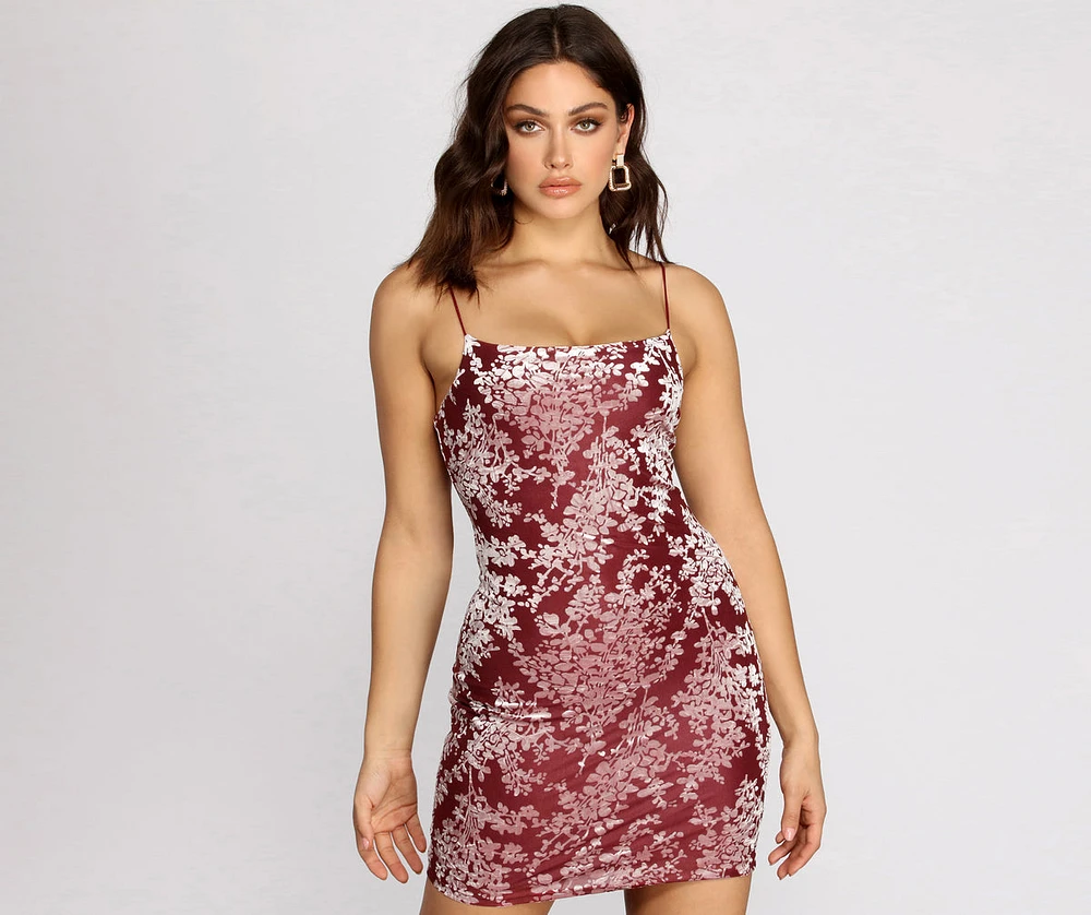 Burnout Out Flocked Floral Mini Dress