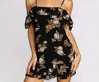 Floral Feeling Chiffon Off Shoulder Mini Dress