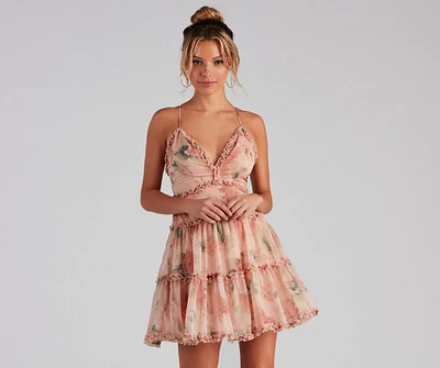 Flirty Florals Ruffled Chiffon Mini Dress