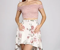 Lace Floral Off Shoulder High Low Dress