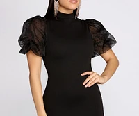 Organza Puff Sleeve Mini Dress