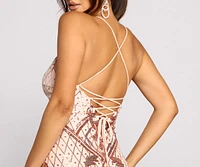 Demask Sequin Lace Up Mini Dress