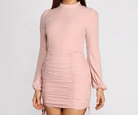 Ruched And Ready Mock Neck Mini Dress