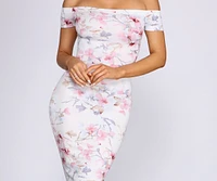 Dreamy Petals Off Shoulder Midi Dress