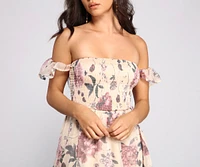 Chic Floral Chiffon Off The Shoulder Mini Dress