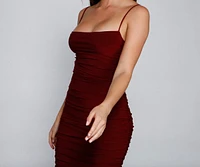 Sultry Chic Ruched Midi Dress