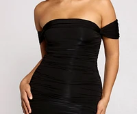 Sultry Appeal Ruched Off The Shoulder Mini Dress