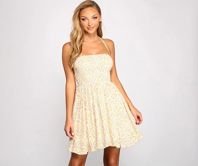 Flowy Floral Woven Halter Dress