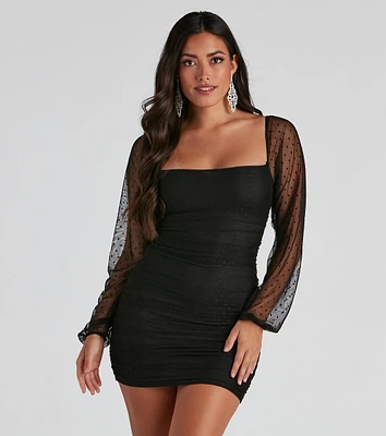 Hit The Spot Ruched Mesh Mini Dress