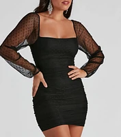 Hit The Spot Ruched Mesh Mini Dress