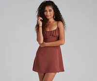 Weekend Vacay Satin Ruched Tie-Back Dress