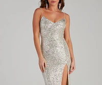 Stunning Sequins Midi Slit Dress