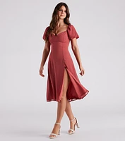 Love Swept Chiffon Slit Midi Dress