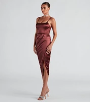 Cocktail Glam Satin Midi Dress