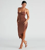 Show Me Off V-Neck Slit Midi Dress