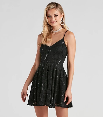 Sweet And Flirty Sequin Lace Skater Dress