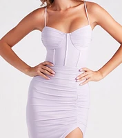 Unforgettable Chic Ruched Mesh Midi Dress