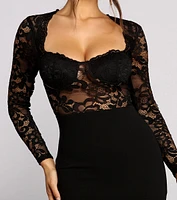 Sultry Allure Sheer Lace Mini Dress