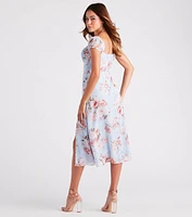 Fresh Breeze Floral Chiffon Midi Dress