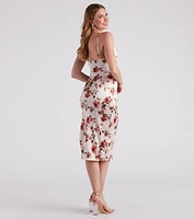 Framed Floral Satin Midi Dress