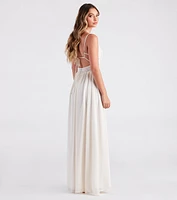 Blissful Beauty Chiffon Ruffle Trim V-Neck Maxi Dress