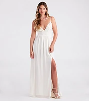 Blissful Beauty Chiffon Ruffle Trim V-Neck Maxi Dress