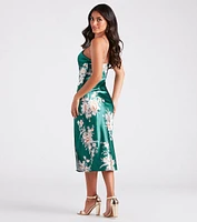 Gorgeous And Chic Floral Satin Midi Dress