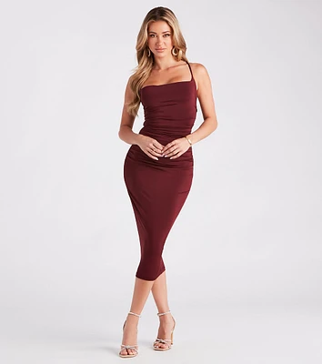 Stunning Silhouette Lace-Up Bodycon Midi Dress
