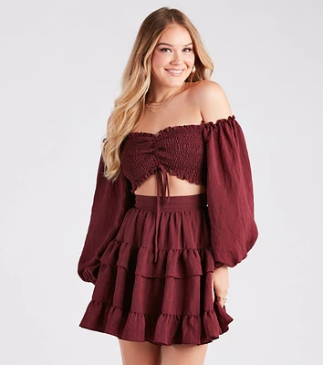 So Sweet Ruffled Cutout Skater Dress