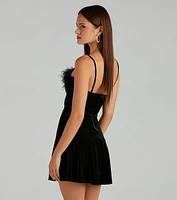 Diva Heart Marabou Velvet Skater Dress