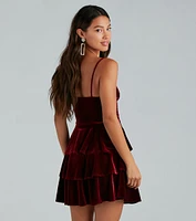 Sashay Away Velvet Ruffle Skater Dress