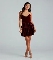 Sashay Away Velvet Ruffle Skater Dress