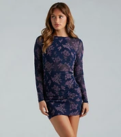 Bring Me Flowers Mesh Long Sleeve Mini Dress