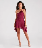 Glam Goals Rosette Accent Glitter Skater Dress